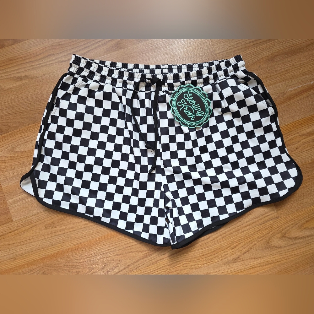 Sterling KREEK Round The Track Checkered Black and White Women's Shorts